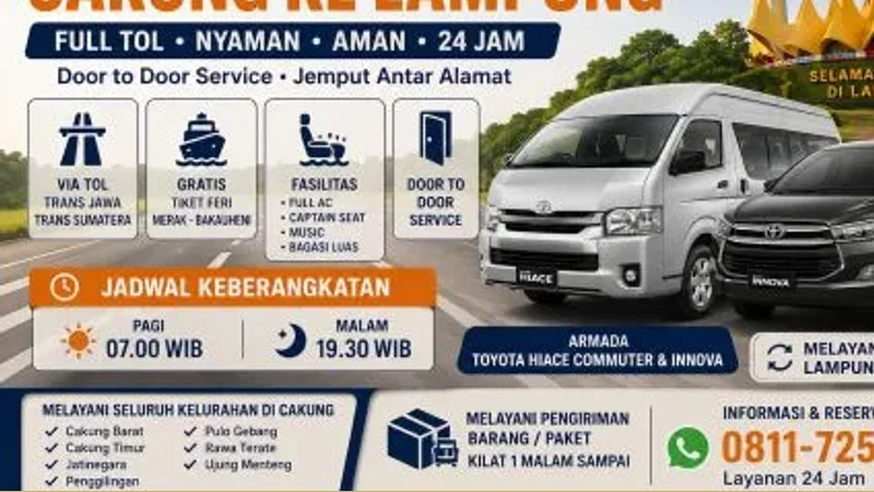 Interior Hiace travel Cakung Lampung dengan legroom lega dan full AC