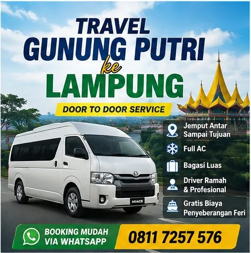 Interior Hiace travel Gunung Putri Lampung dengan bagasi luas dan full AC