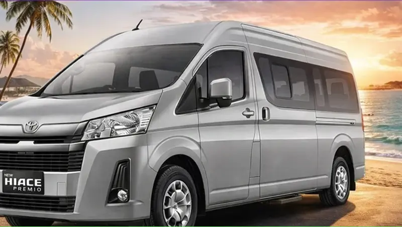 Interior Hiace travel Poris Lampung dengan legroom lega dan full AC