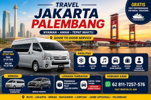 Travel Jakarta Palembang dengan gambar mobil Toyota Hiace putih